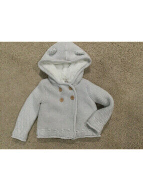 Max Studio Girls 2T Gray Hooded Coat Jacket Cape Faux Fur Sherpa Lining Button